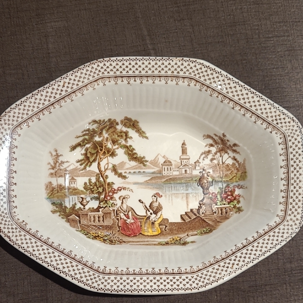 Vintage Wm Adams & Sons Ceramic Serving Dish with Scenic Design
